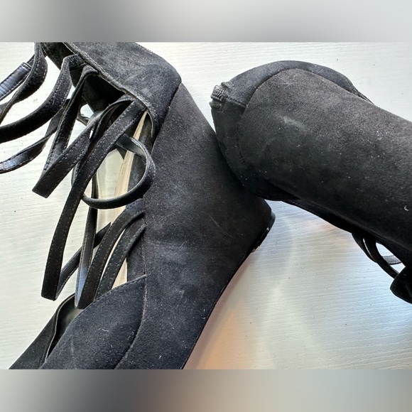 Torrid Black Strappy Wedge Heels, Size 11, Faux Suede, Gently Used - Picture 3 of 4